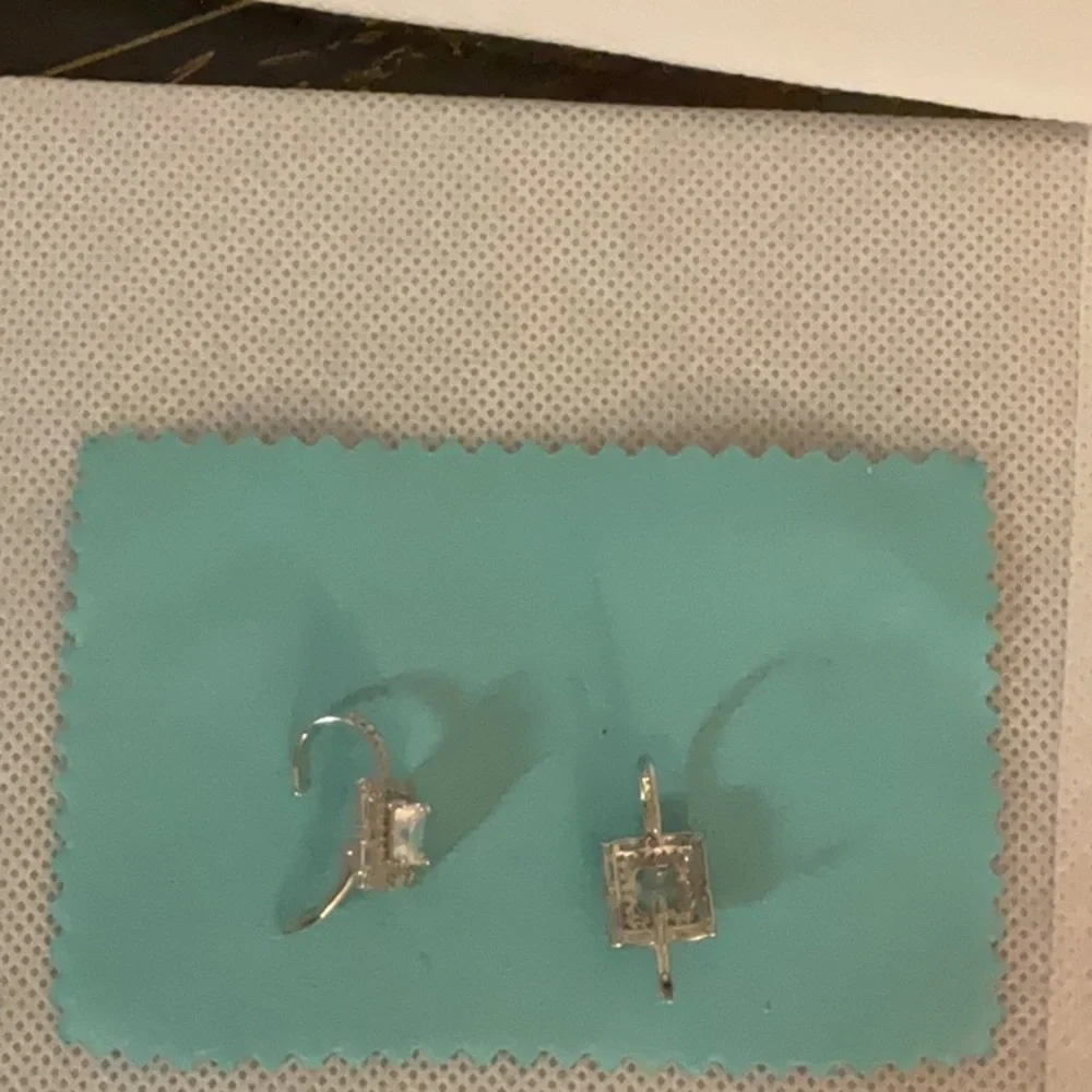 Sterling Silver Princess Cut w/Baguette Cut Stones Drop Earrings - Picture 2 of 3